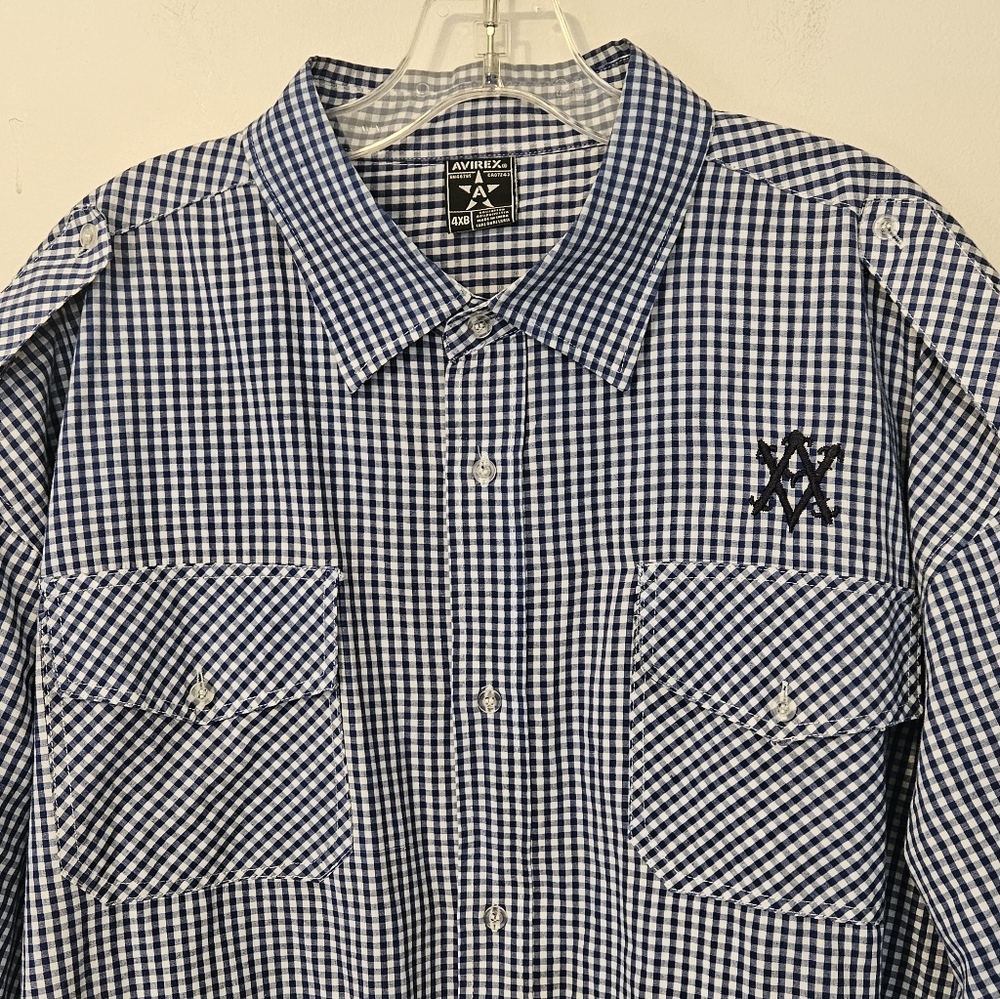 Avirex blue and white checkered short-sleeve button-up shirt Size 4X - Picture 3 of 7